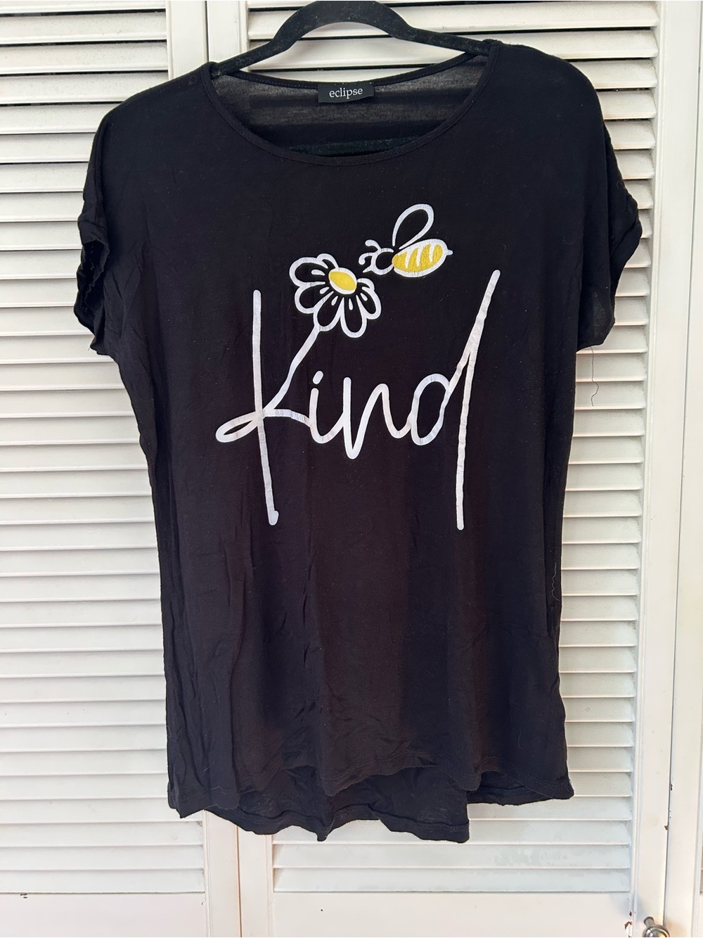 Eclipse Black Graphic 'Kind' Tee with Yellow Bee and White Daisy
